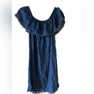 Cisono, Blue Tencel Off The Shoulder Dress, L